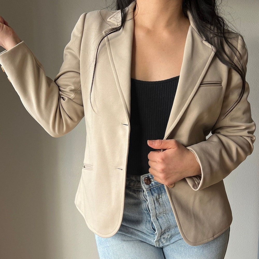 Vintage Classic Beige‎ Tailored Blazer Minimal Quiet Luxury 8